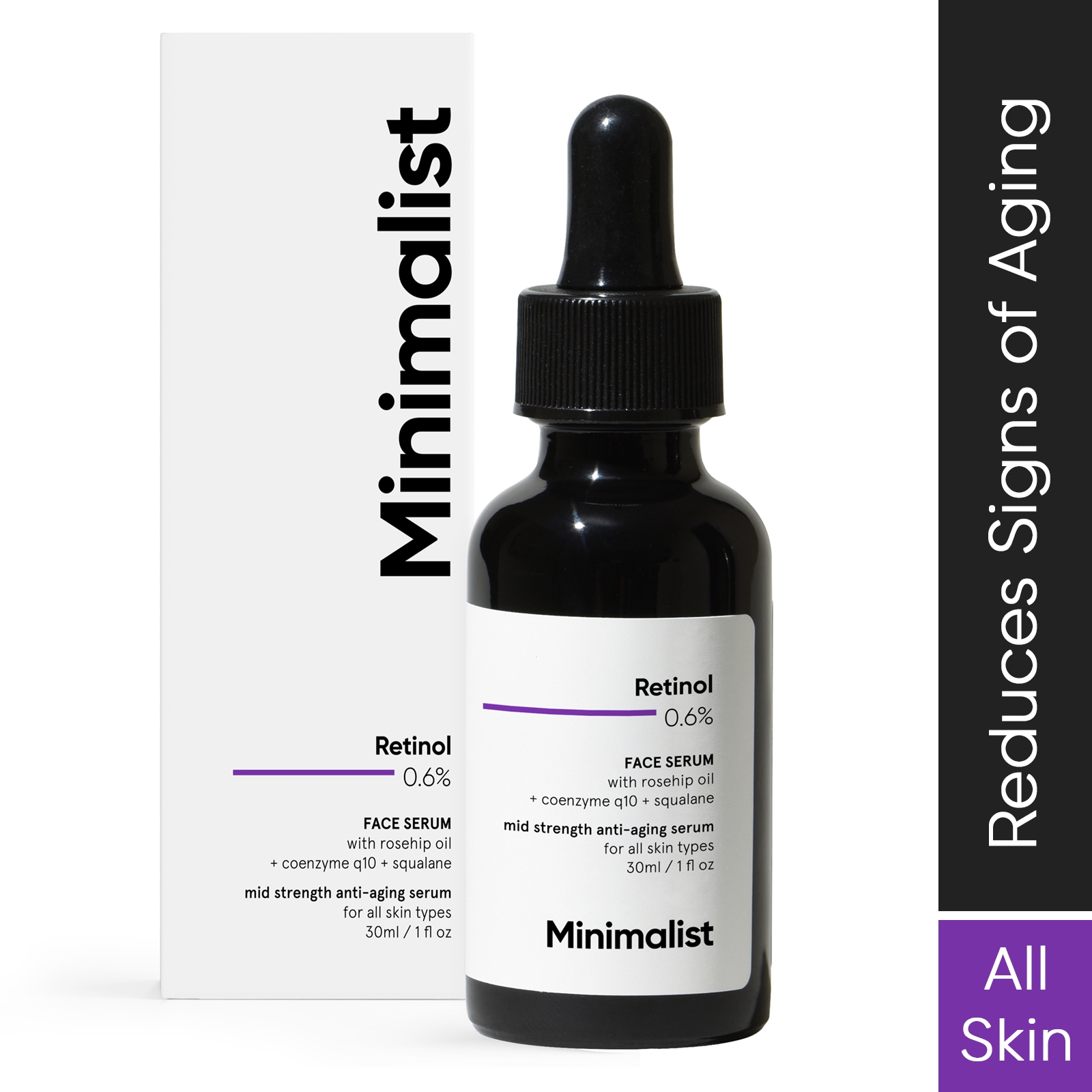Minimalist 0.6% Retinol Serum For Anti Aging | Antioxidant Effects with Coenzyme Q10 | Reduces Fine Lines & Wrinkles | Mid Strength | 1 Fl Oz / 30 ml 1