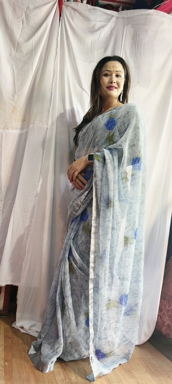Menuka Saree Checked Poly Georgette Designer Saree 3