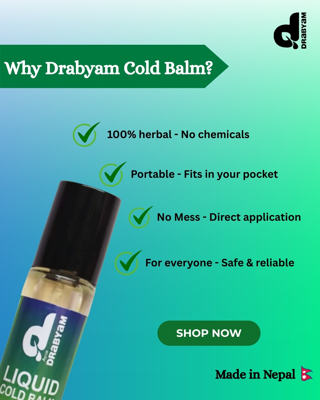 Drabyam Liquid Cold Balm Roll-On – 10ml 2