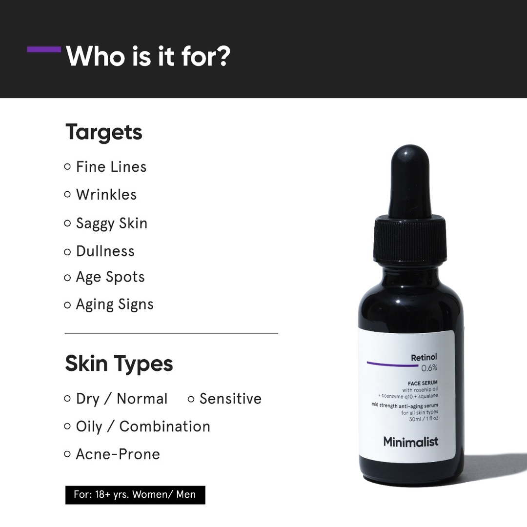 Minimalist 0.6% Retinol Serum For Anti Aging | Antioxidant Effects with Coenzyme Q10 | Reduces Fine Lines & Wrinkles | Mid Strength | 1 Fl Oz / 30 ml 2