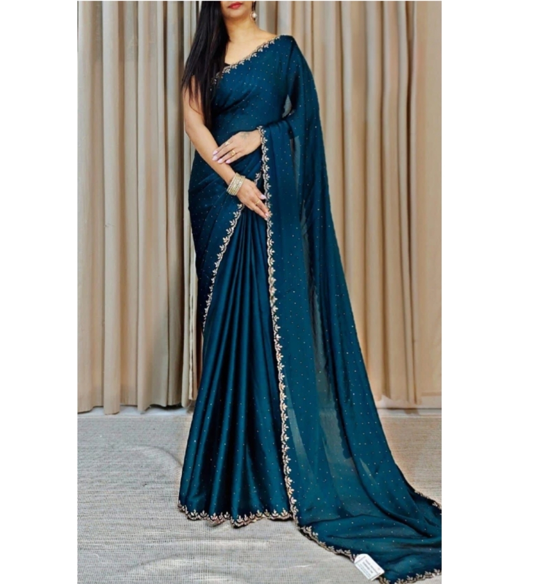 Awafu Embllished Chiffon Saree With Blouse 1