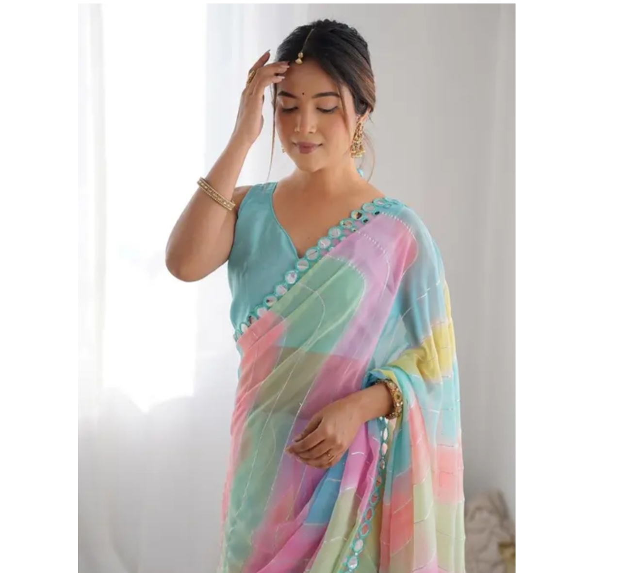 Awafu Multicolor Georgette Saree With Blouse 1