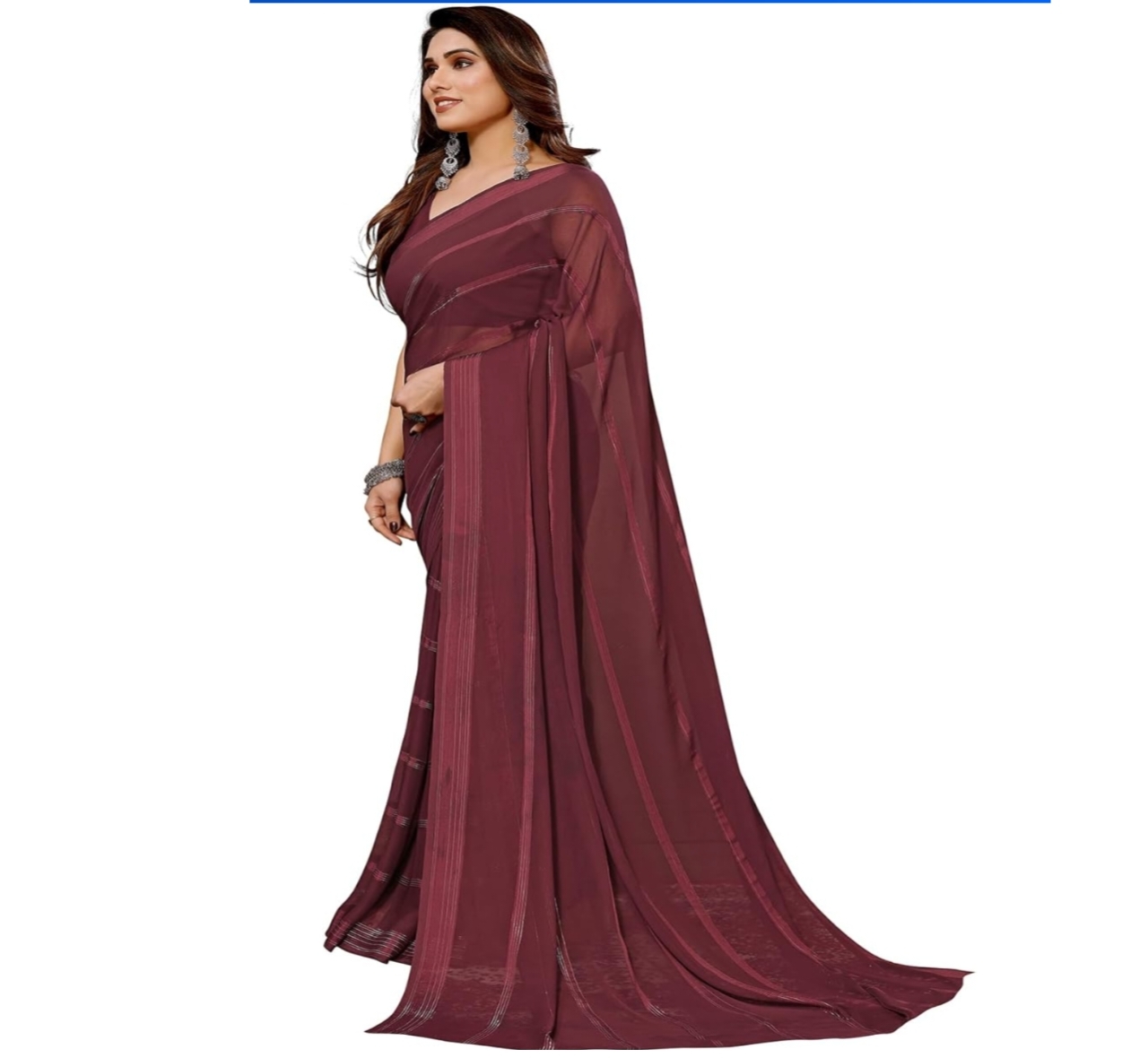 Awafu  Embellished Striped Satin Saree 4