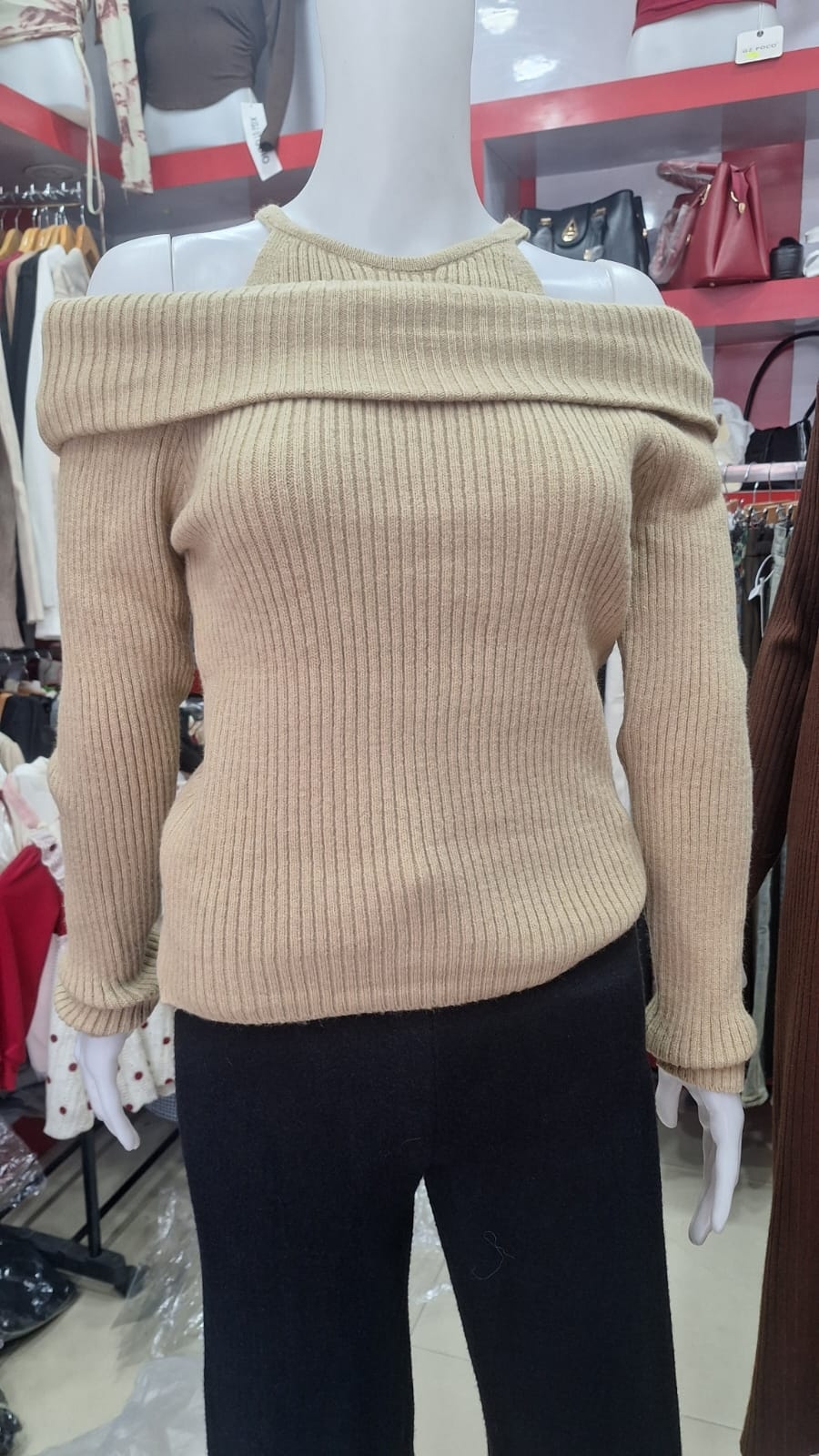 Knit Sweater winter Shoulder off 1