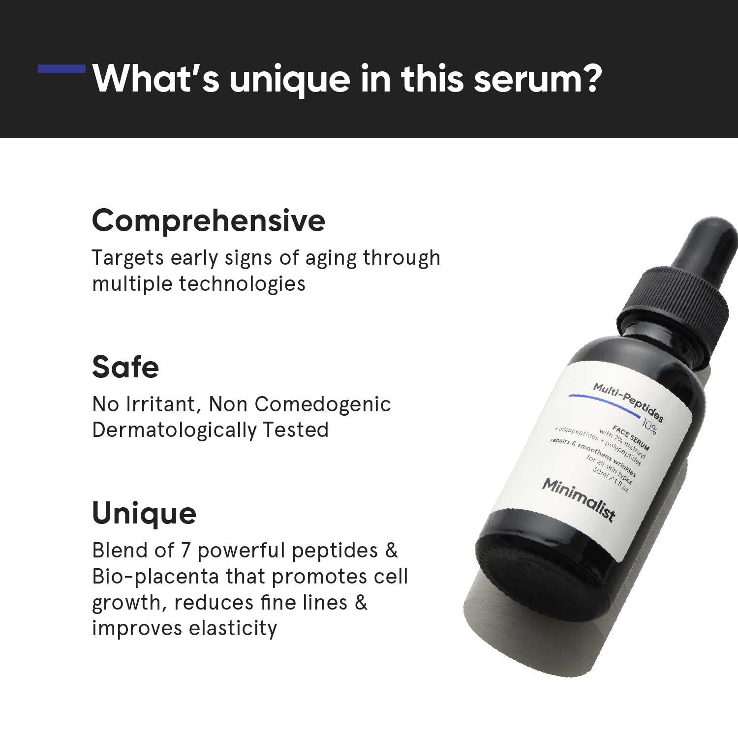 Minimalist Multi Peptide Night Face Serum for Anti Aging with Collagen Boosting | Reduces Wrinkles | Hydrating Serum With 7% Matrixyl 3000 & 3% Bio-Placenta | For Women & Men | 1 Fl Oz / 30 ml V 3