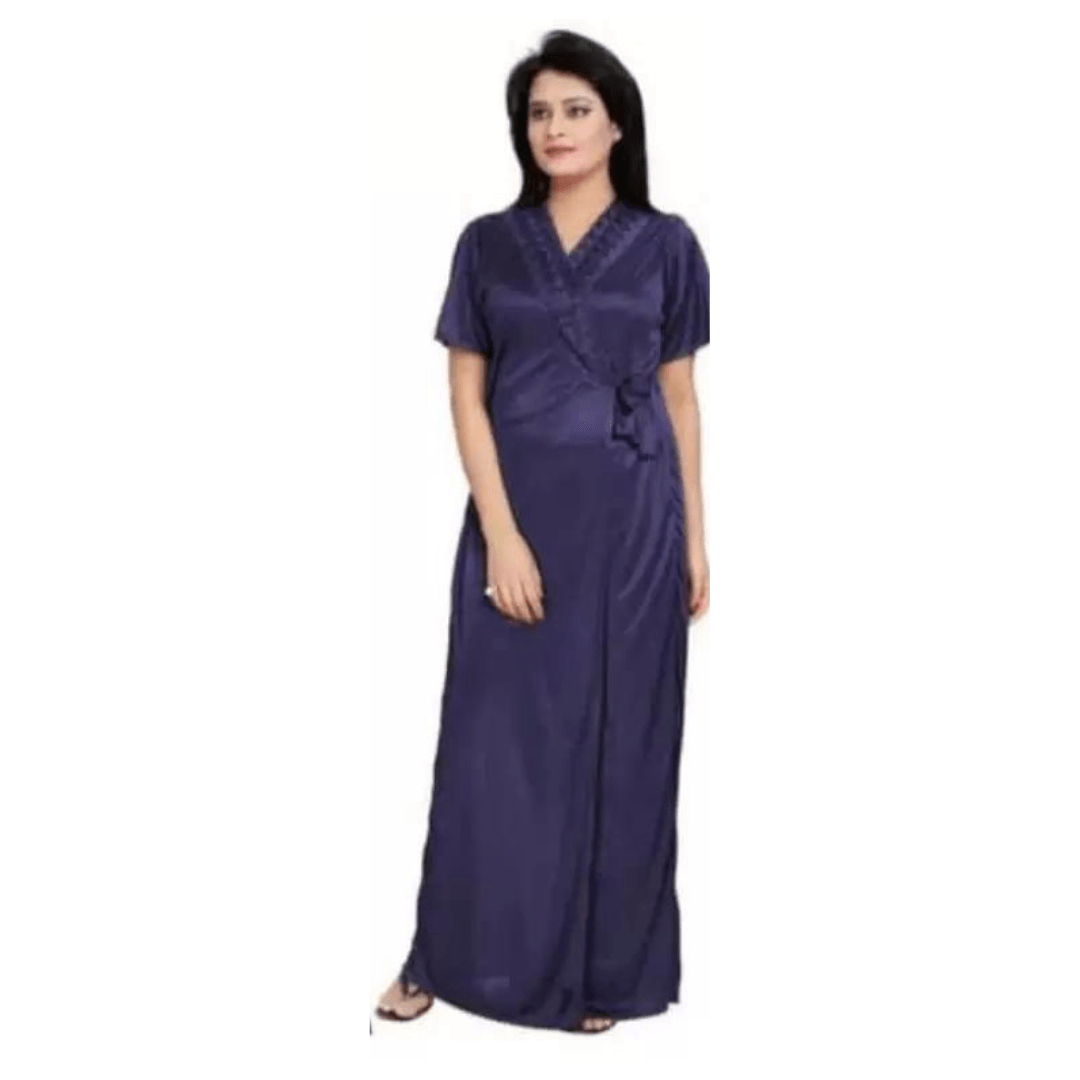 Silk Bridal Nightgown Set Stylish Fancy Bridal Nighty Set For Women Free Size ( Navy Blue) 3