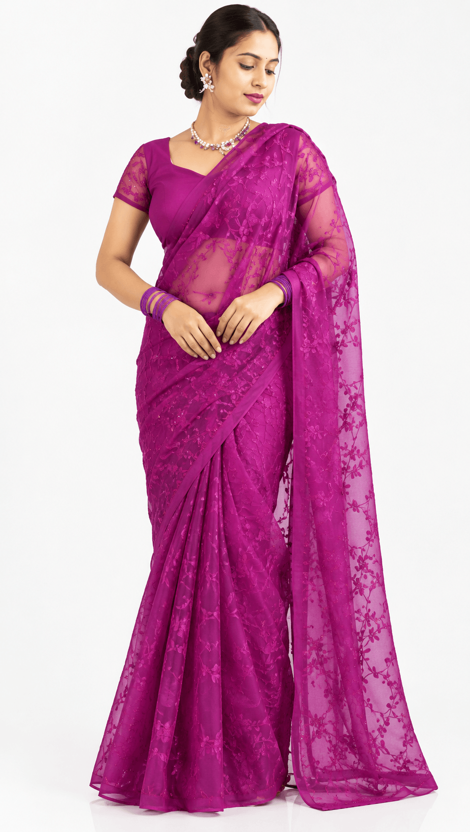 Embroidered Net Saree with Matching Blouse – Party Wear & Wedding Collection 1