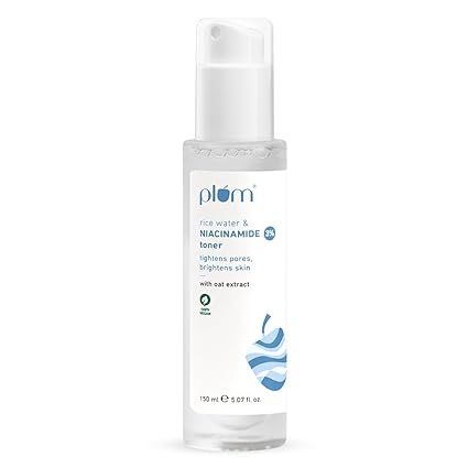 Plum Niacinamide Skincare Combo – 3% Toner (150ml) + 2% Moisturizer (50gm) + Free Rice Water Face Wash | Fades Blemishes, Brightens Skin & Oil-Free Hydration | For All Skin Types, Women & Men 2