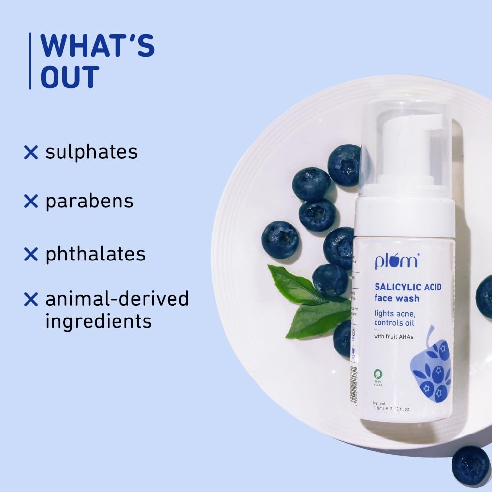 Plum Salicylic Acid Foaming Face Wash with GlAHA & Blueberry Extracts (110ml)ycolic Acid, Fruit 6