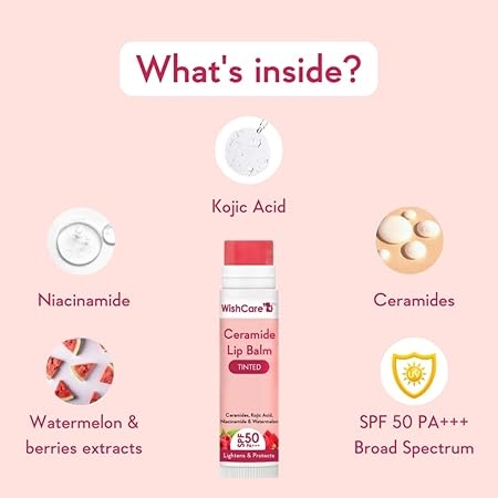 WishCare Tinted Lip Balm SPF 50 PA+++ | Brightening Lip Balm for Dark Lips | Kojic Acid & Niacinamide | For Women | 5g 4