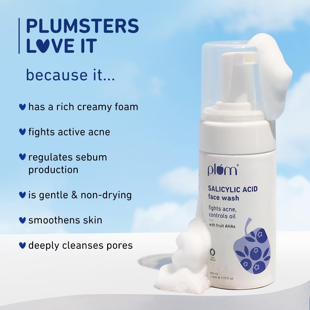 Plum Salicylic Acid Foaming Face Wash with GlAHA & Blueberry Extracts (110ml)ycolic Acid, Fruit 3