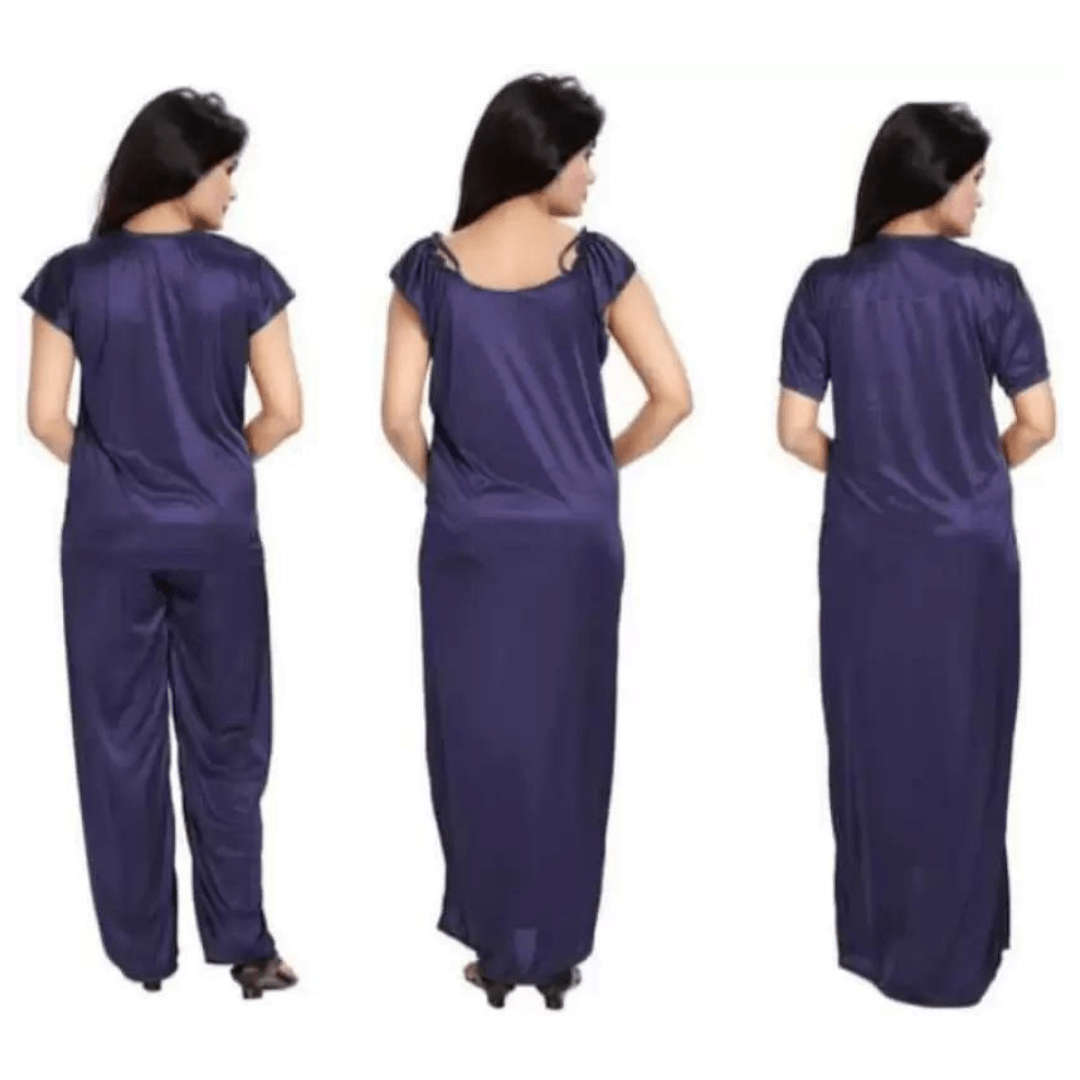 Silk Bridal Nightgown Set Stylish Fancy Bridal Nighty Set For Women Free Size ( Navy Blue) 5