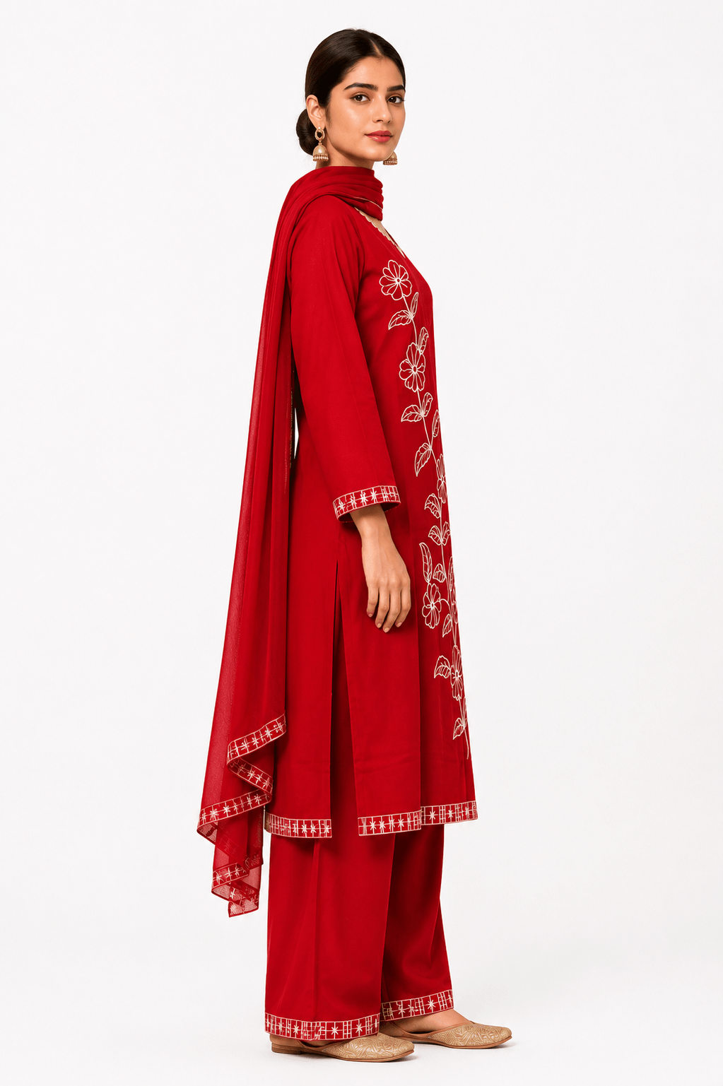 Red kurta set Premium Cotton Straight Kurta with Pants and Dupatta Set | Ethnic Set 3