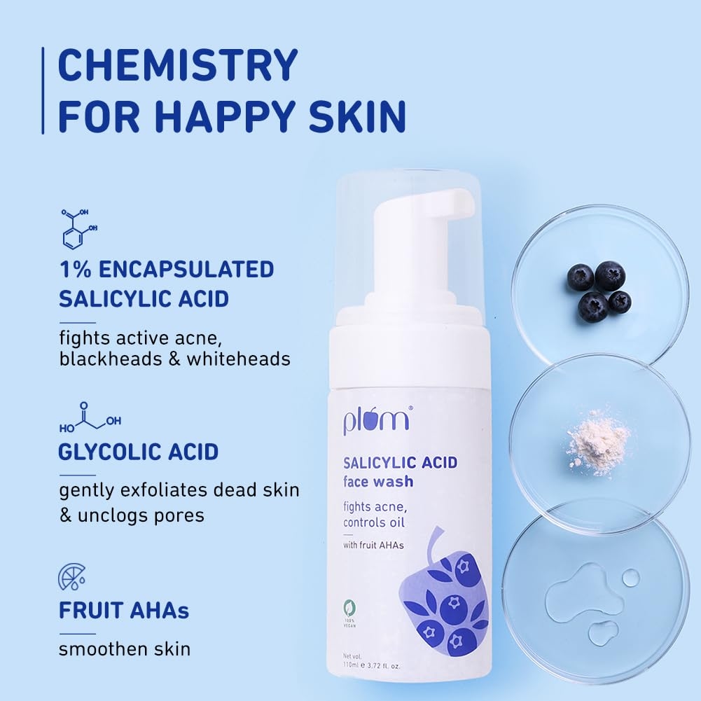 Plum Salicylic Acid Foaming Face Wash with GlAHA & Blueberry Extracts (110ml)ycolic Acid, Fruit 2