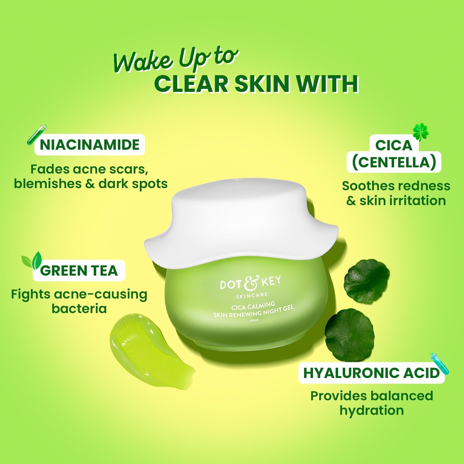 Dot & Key CICA Calming Skin Renewing Night Gel with Niacinamide Green Tea & Hyaluronic 60ml 3