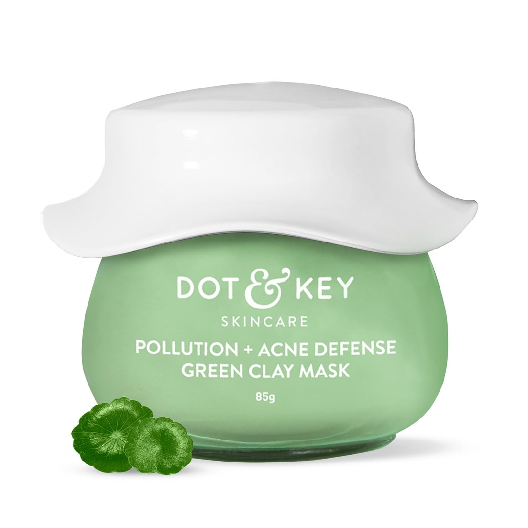 Dot & Key Skin Care Pollution + Acne Defense Green Clay Mask | Clay Mask for Face with Salicylic & Matcha Tea | Reduces Active Acne, Soothes Redness | For Dark Spots, Oily, Acne Prone Skin | 85g 1