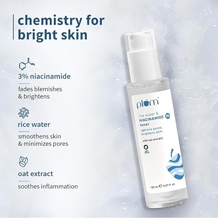 Plum Niacinamide Skincare Combo – 3% Toner (150ml) + 2% Moisturizer (50gm) + Free Rice Water Face Wash | Fades Blemishes, Brightens Skin & Oil-Free Hydration | For All Skin Types, Women & Men 4