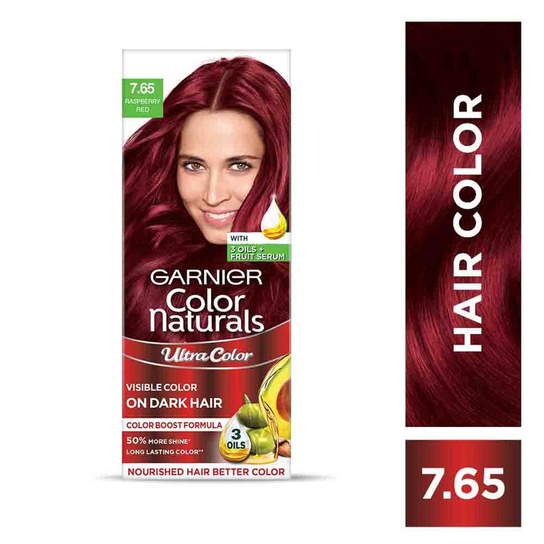 Garnie Color Naturals Creme Hair Color - 7.65 Raspberry Red (55ml+50g) 8