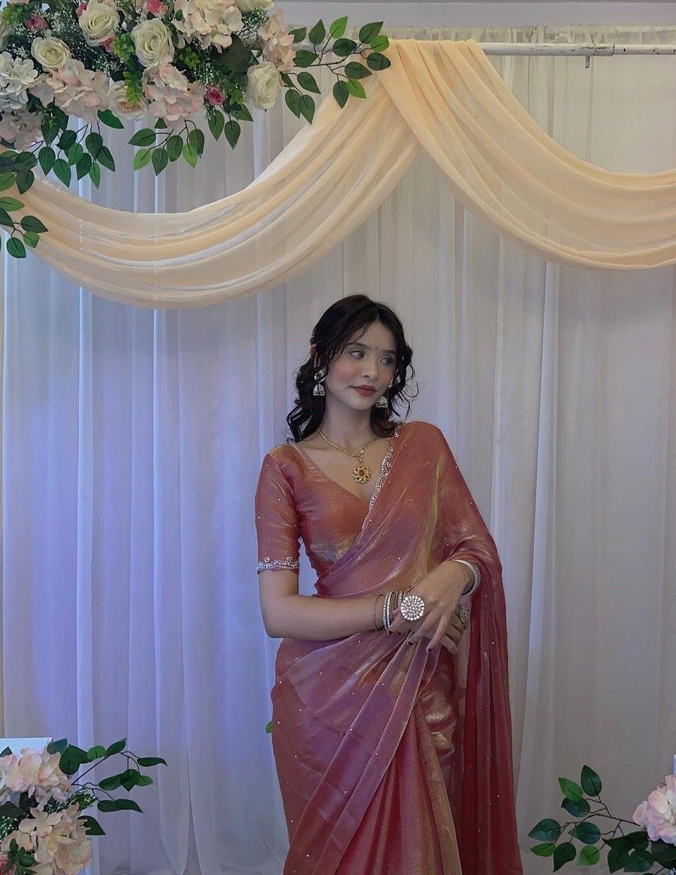 Samridhi Collection Pinterest Pink Viral saree Tissue Silk saree 5