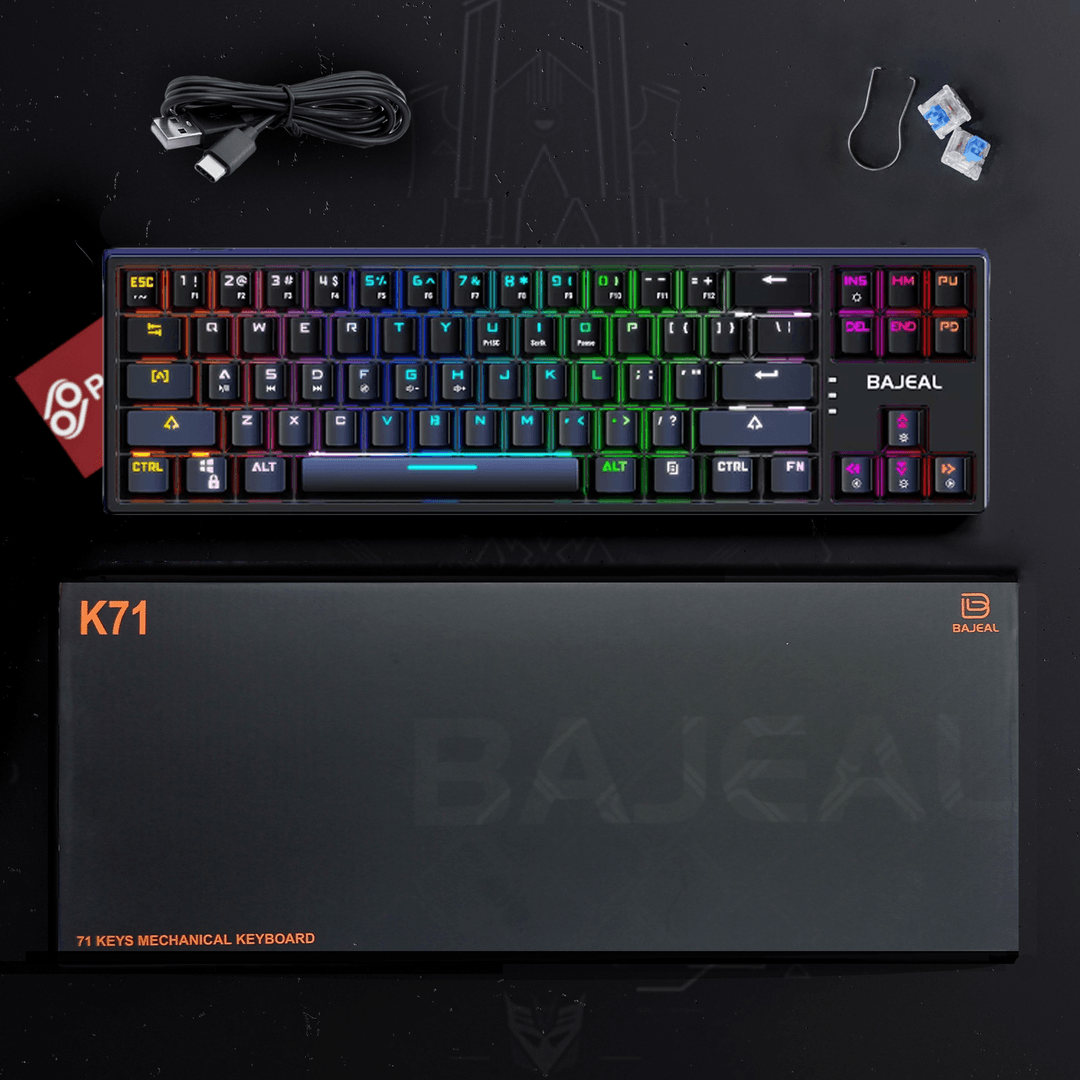 K71 Hotswappable Keyboard RGB Rainbow Mechanical Gaming Keyboard 71 Keys Detachable Cable - Hotswappable Blue Switch 7