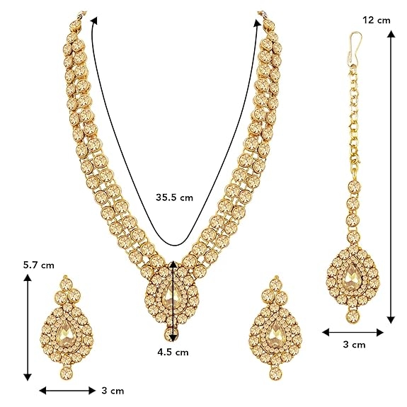 Peora American Diamond Gold Plated Jewellery Set with Maang Tikka for Women 2