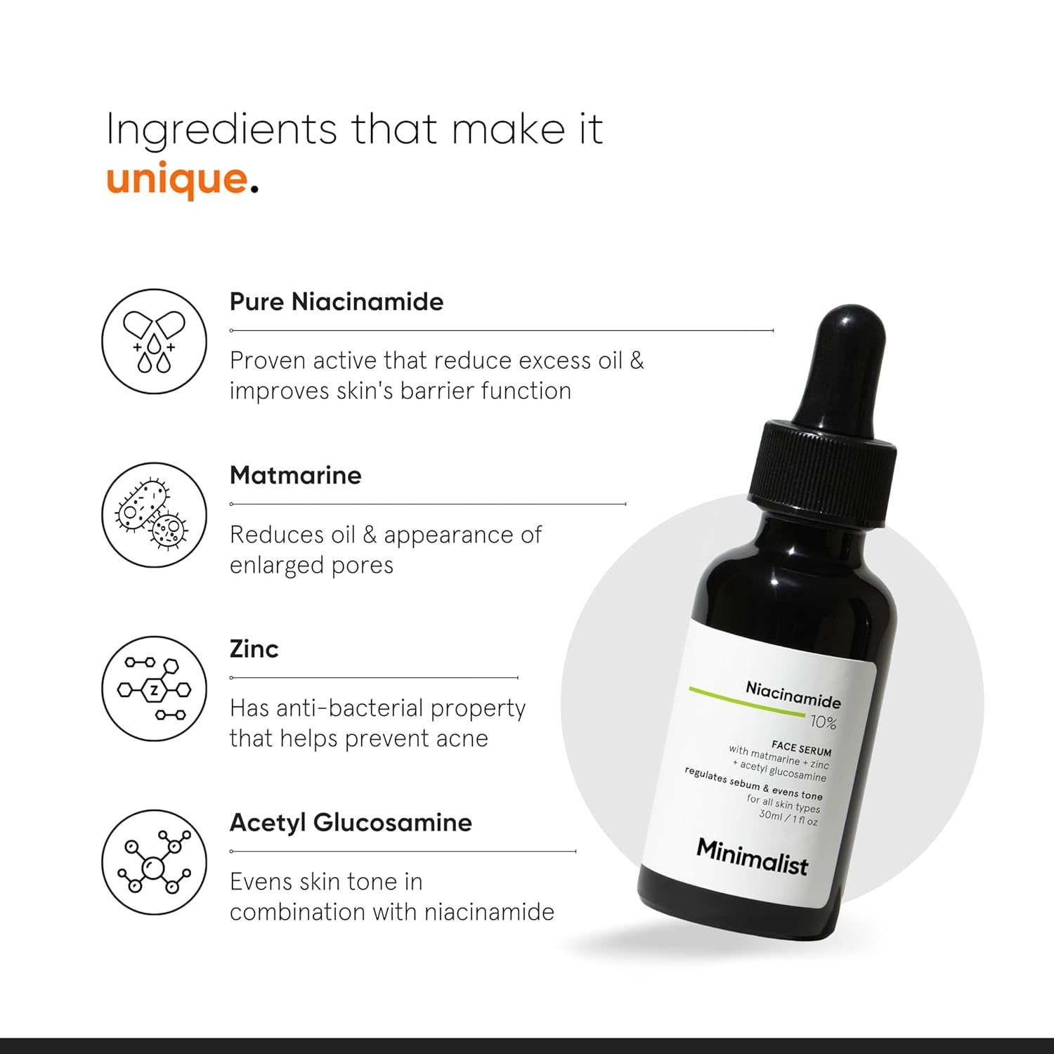 Minimalist 10% Niacinamide Face Serum for Acne Marks, Blemishes & Oil Balancing with Zinc 30ml 4