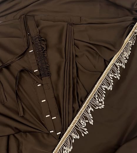 Awafu Women's Ready to Wear Coffee Satin Silk 1 Minute Pre Pleated Indian Saree With Unstiched Blouse 5