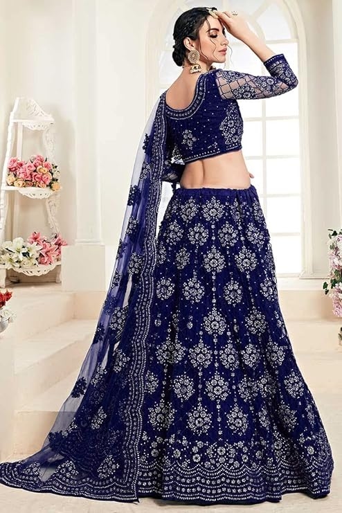 Women's Semi Stitched Net Lehenga Choli with Embroidered Pattern Unstitched Blouse Piece and Dupatta Set | Women's Lehenga Cholis 2