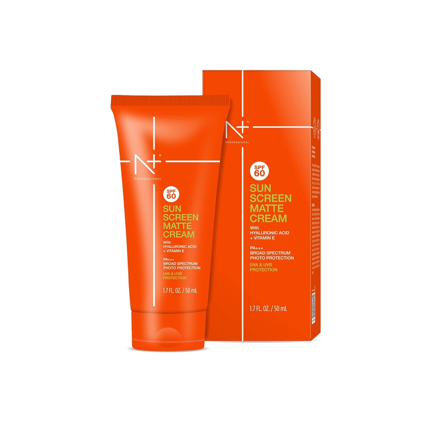 N+ Professional Sunscreen SPF 60 (UVA/UVB) Matte Cream with Hyaluronic Acid + Vitamin E - 1