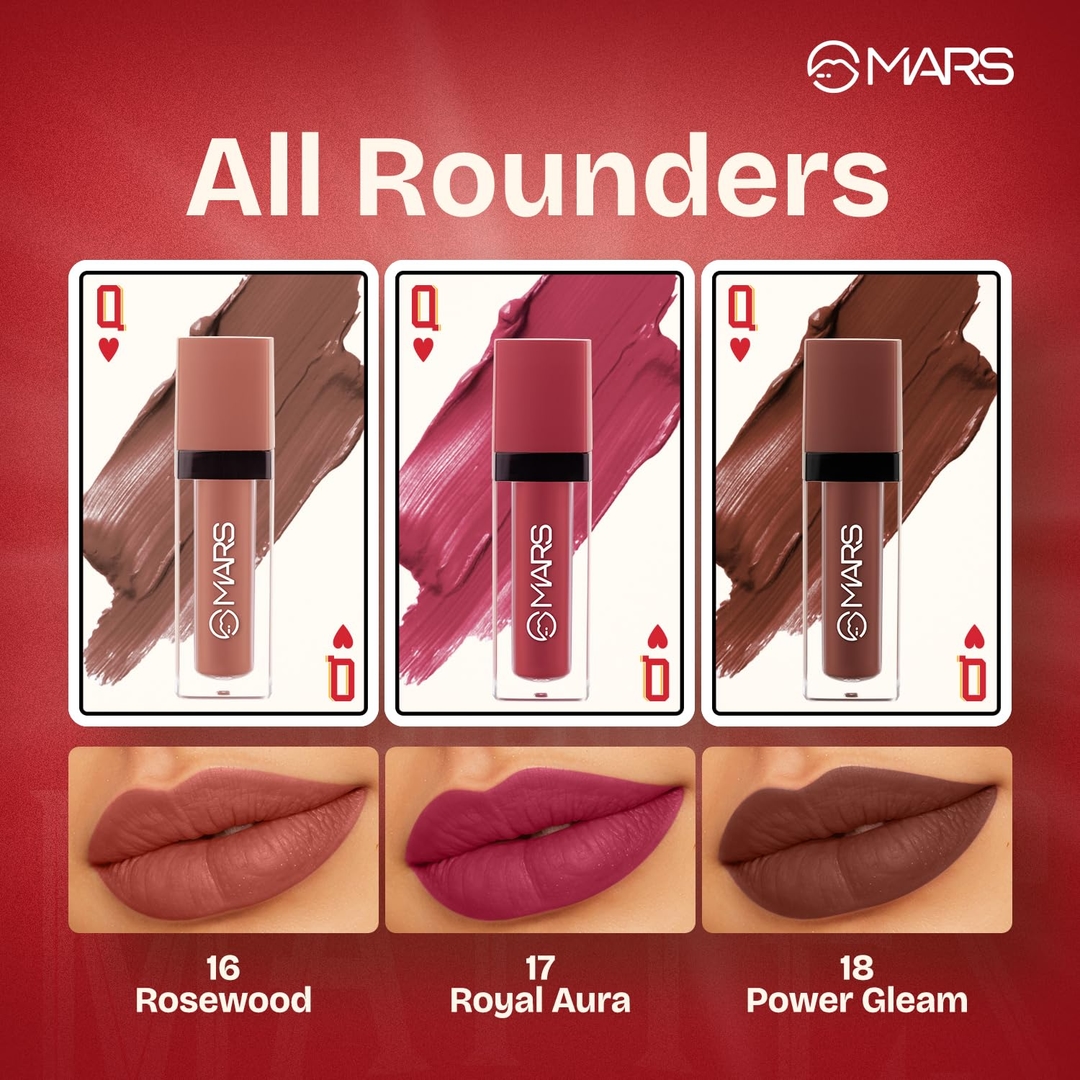 MARS Queen of Mattes Liquid Lipsticks | Box Set of 3 | 13.5 ml | Smudgeproof & Transferproof | Intense Pigmentation Long-Lasting Wear | Customizable Colors | Matte Finish - By Allure Cosmetics 3
