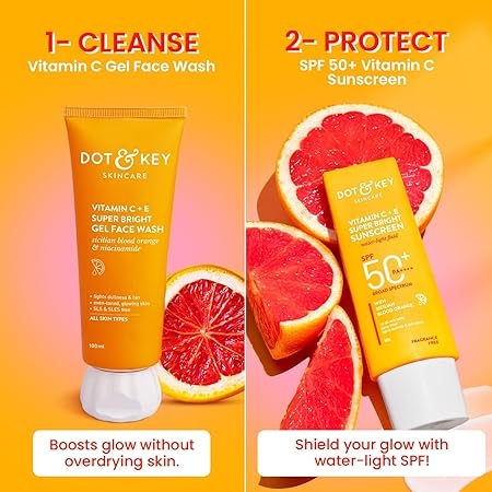 Dot & Key Vitamin C+E Super Bright Sunscreen Spf 50 Pa+++ - 50g & Dot & Key Vitamin C + E Super Bright Gel Face Wash | For Normal Skin | Skin Care Combo | For Women & Men 3