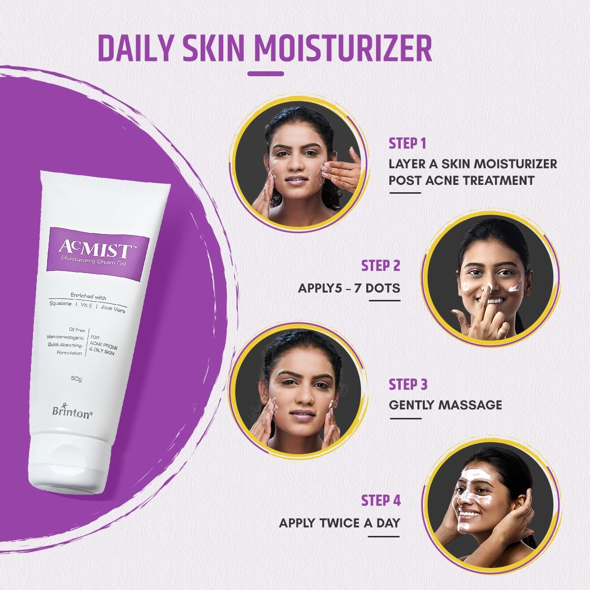 BRINT0N Acmist Moisturizing Cream Gel for Oily & Acne Skin (100g) 5