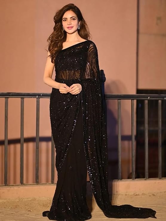 Womens Heavy Georgette Sequence Work Saree With Unstitched Blouse Piece 3