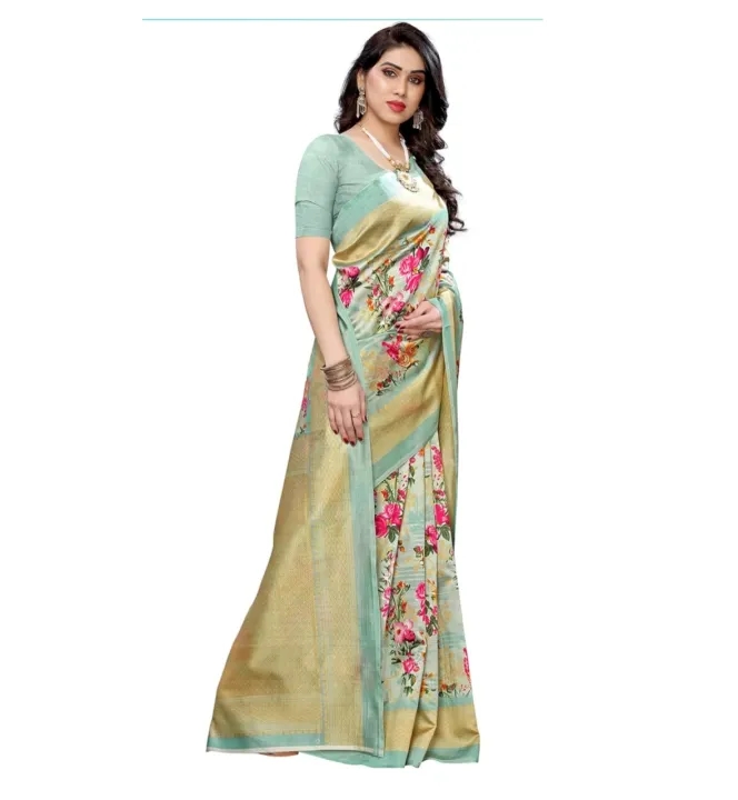 Awafu Floral Printed Art Silk Saree With Blouse 3