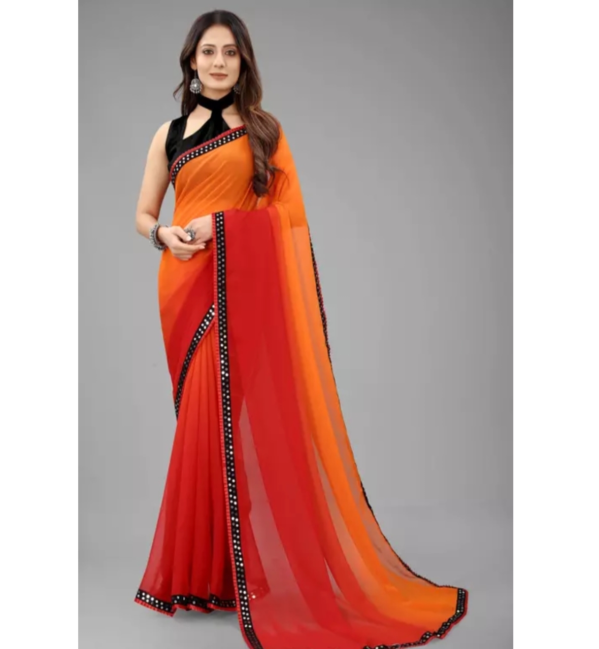 Multicolor Georgette Saree Orange Color 2