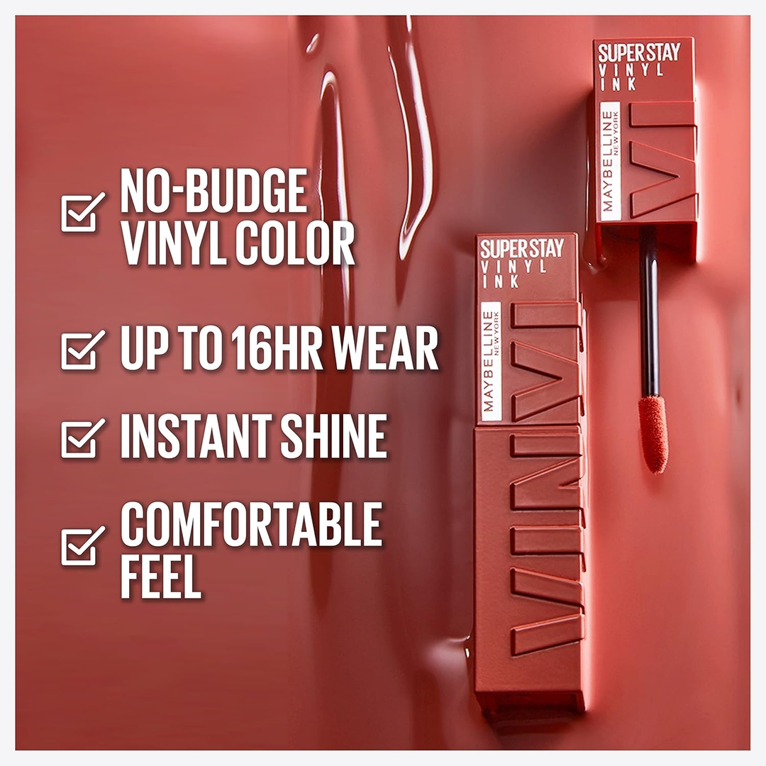 Maybelline Super Stay Vinyl Ink Longwear No-Budge Liquid Lipcolor Makeup, Highly Pigmented Color and Instant Shine, Peppy, Pink Lipstick, 0.14 fl oz, 1 Count 2