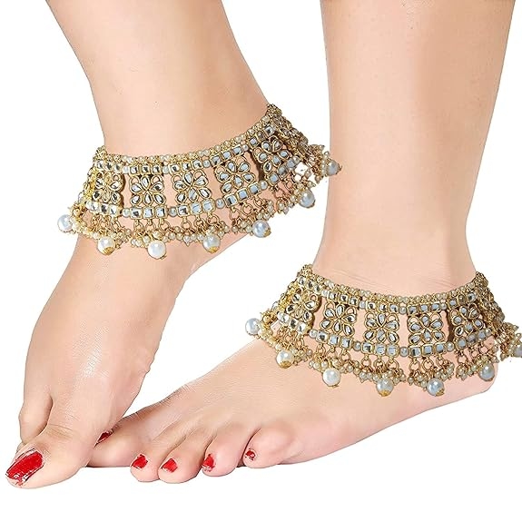 Jewels Gold Plated Bridal Kundan Anklets For Women 2