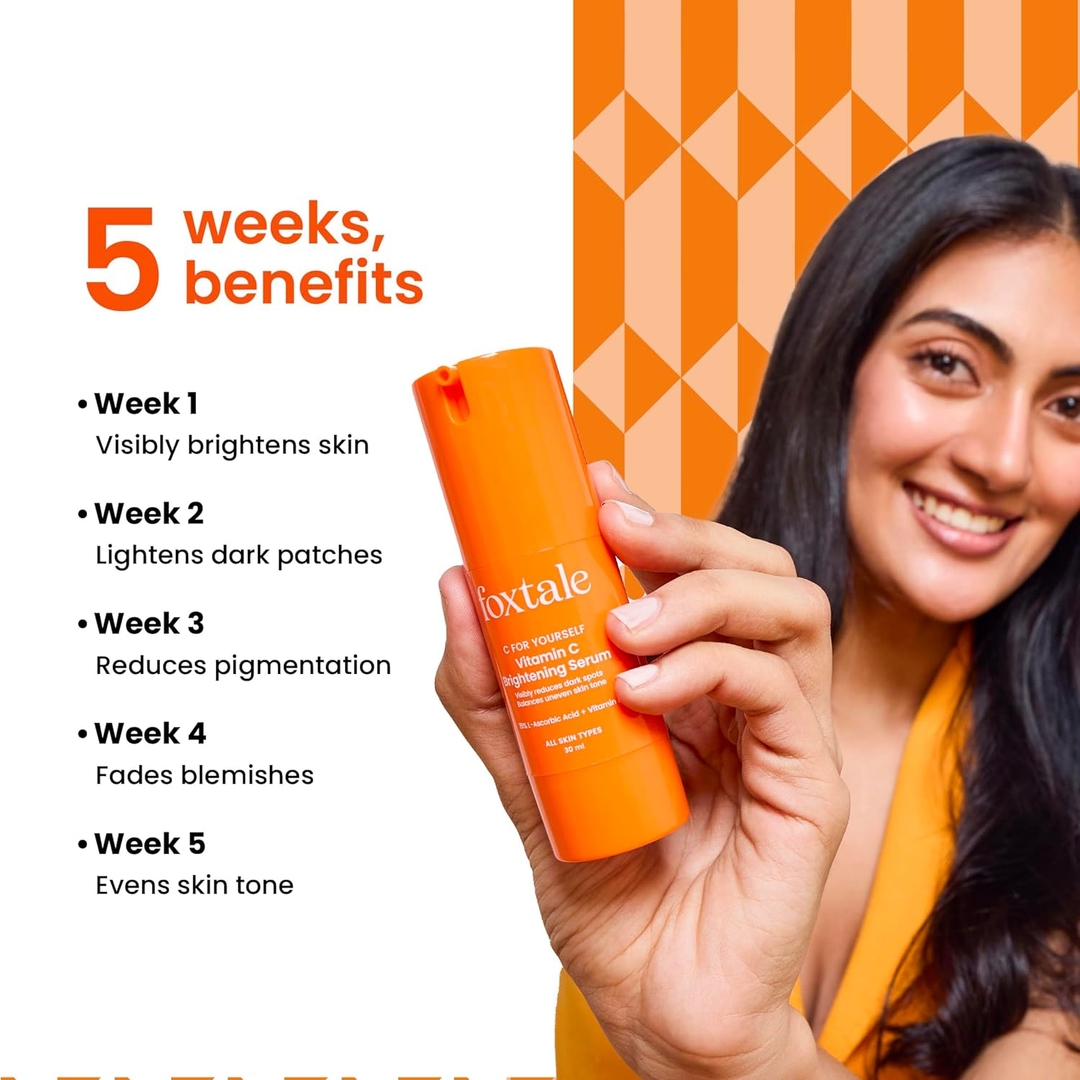 Foxtale Brightening Vitamin C Face Serum with L-Ascorbic Acid And Vitamin E For Glowing Skin (30ml) 2