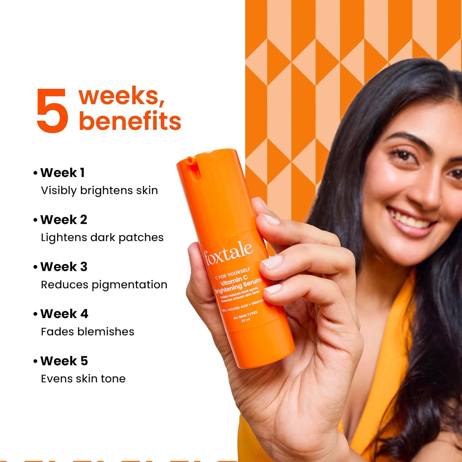 Foxtale Brightening Vitamin C Face Serum with L-Ascorbic Acid And Vitamin E For Glowing Skin (30ml) 2