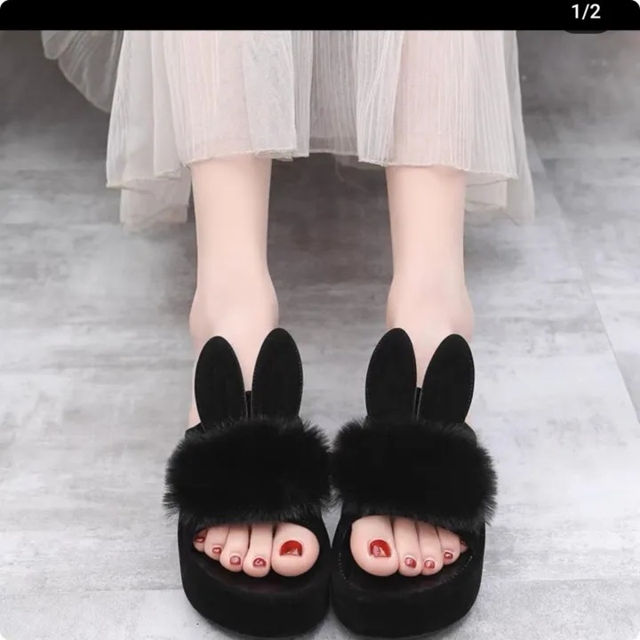 2023 Summer Hairy Cute Rabbit Fur Slippers Women Thick Soled Outdoor Flat Platform Sandals - Fashion | 1