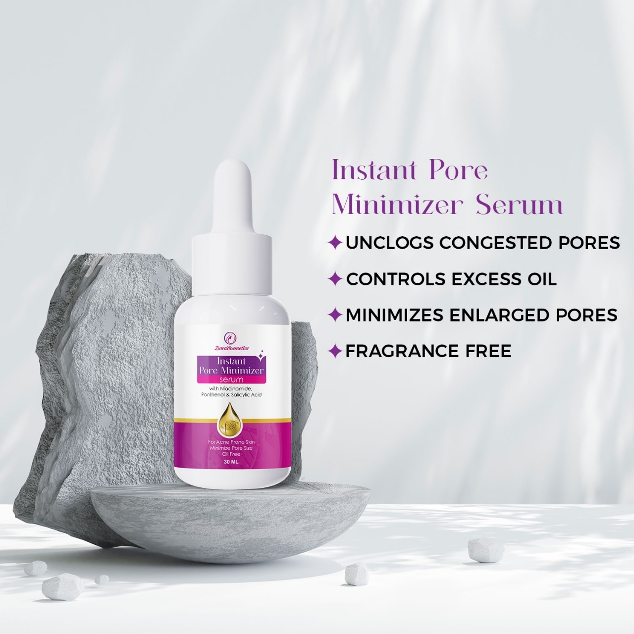 Zuwa Cosmetics Instant Pore Minimizing Serum For Open Pores For Oily Acne Prone Skin Controls Oils And Regulates Sebum 30m 2