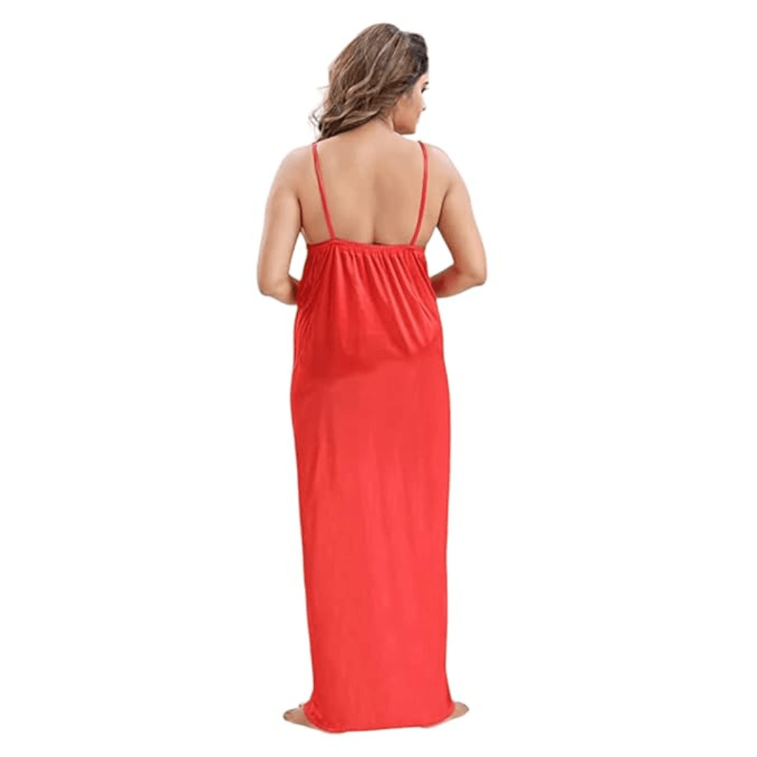 Silk Bridal Nightgown Dhoti  Set Stylish Fancy Bridal Nighty Set For Women Free Size Red Color (4 set) 5