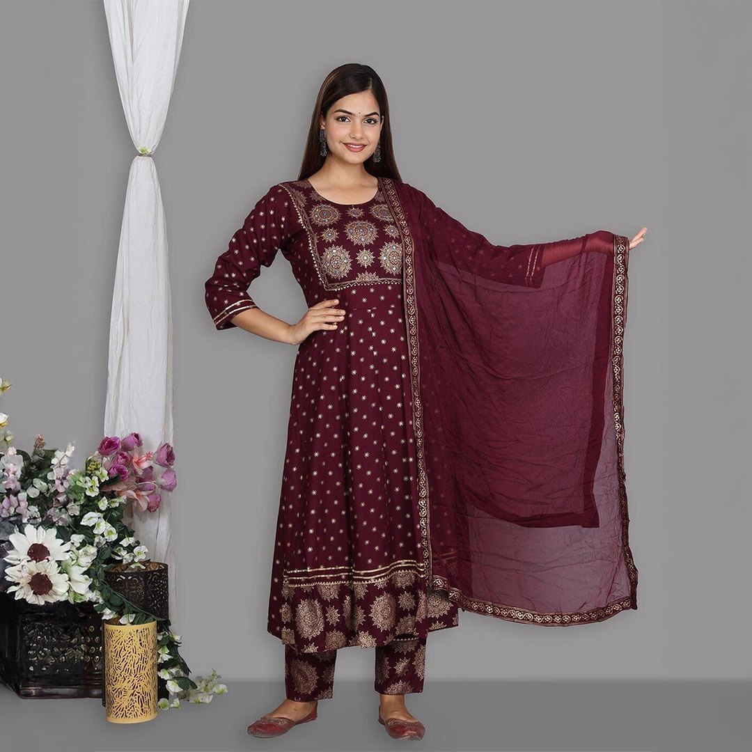 Anarkali Gaun Dupatta Plazo 1