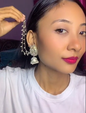 Bahuwali Jhumka for Back latkan white silver earring for women 2