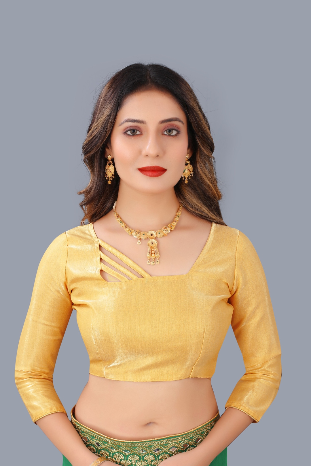 Georgette Orange Mirror Work Saree With Blouse 6