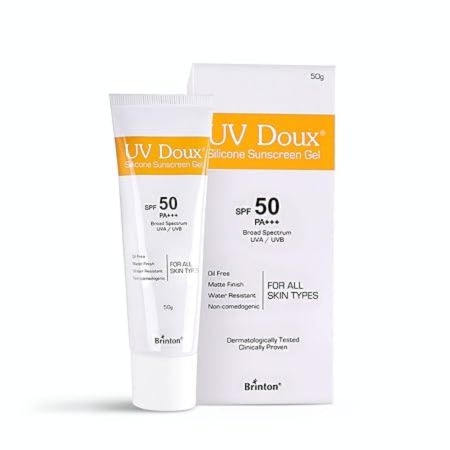 Brinton UV Doux Sunscreen gel with SPF 50, 50 PA+++, Clinically Proven,Oil Free Formula, Water Resistant, Non Comedogenic Matte Finish and ,Protection against UVA/UVB Rays 50g 1
