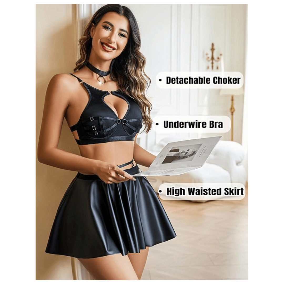 Premium Babydoll Bra and Skirt Lingerie Set Swimwear Mini Chemise Mesh Wedding Bikini Nightie Bridal Honeymoon Bikini Babydoll Valentine Halloween Nightdress Free Size Black Color 3