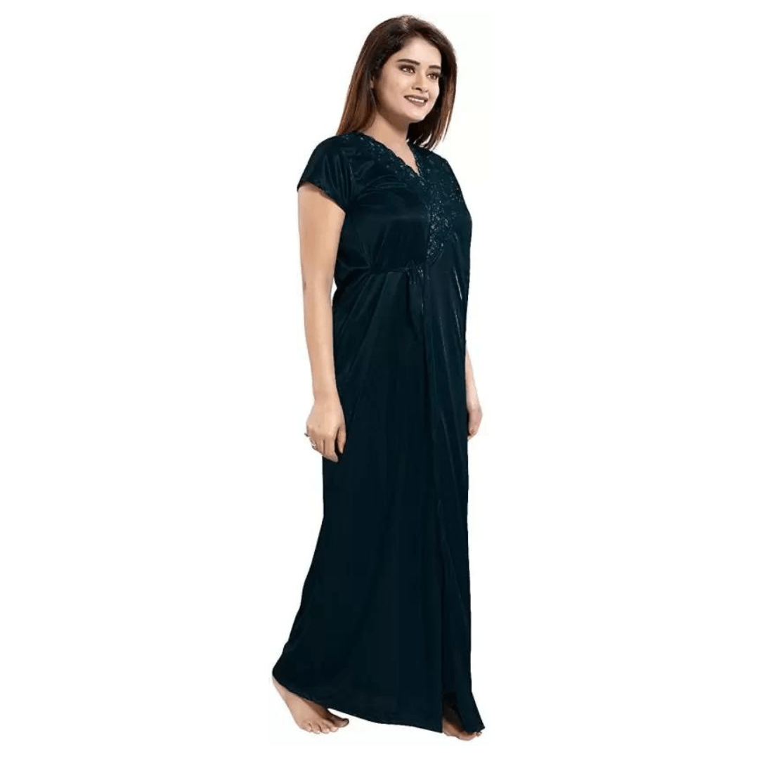 Silk Bridal Nightgown Set Stylish Fancy Bridal Nighty Set For Women Free Size Black Color(4set) 2