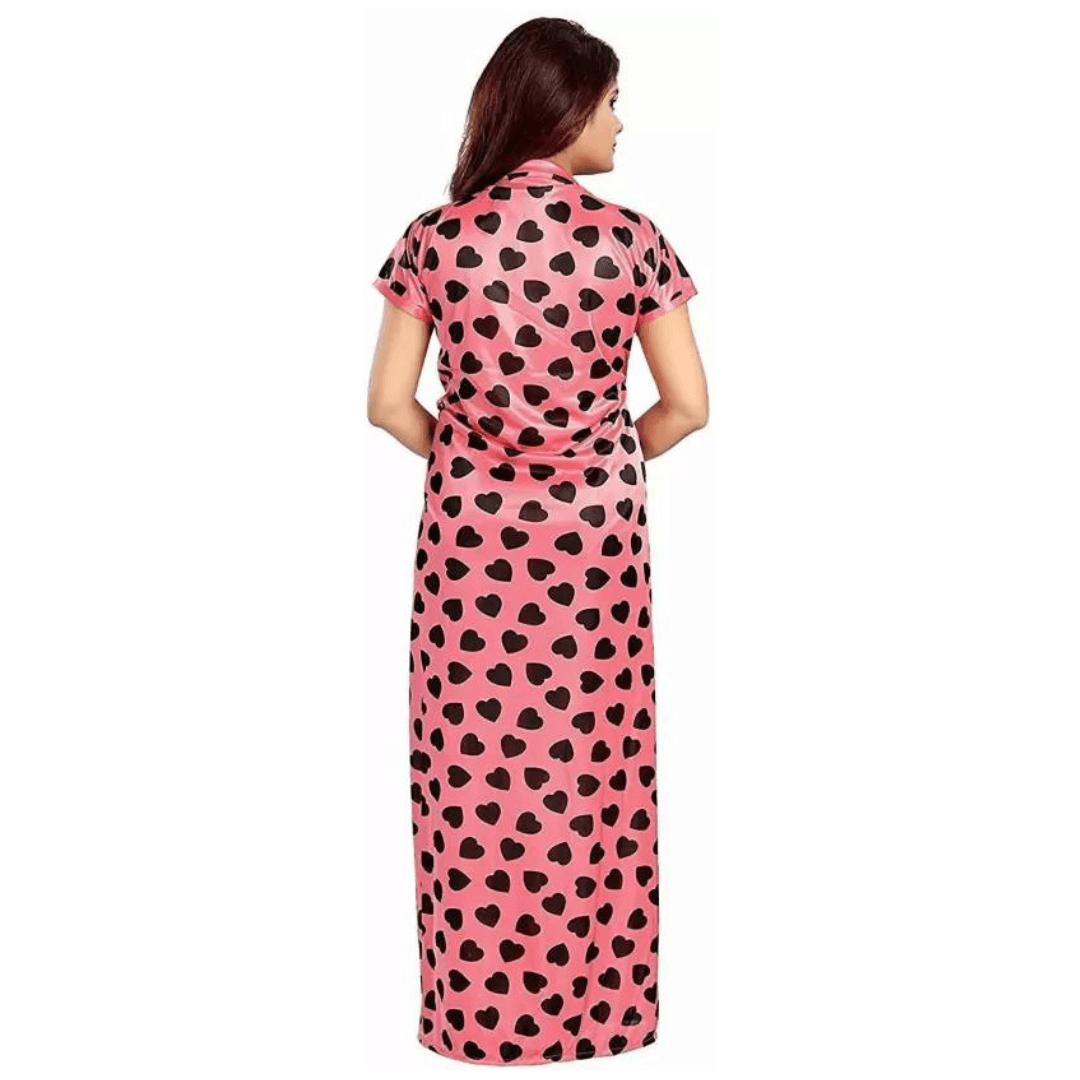 Silk Bridal Nightgown Set Stylish Fancy Bridal Nighty Set For Women Free Size Pink Color 5