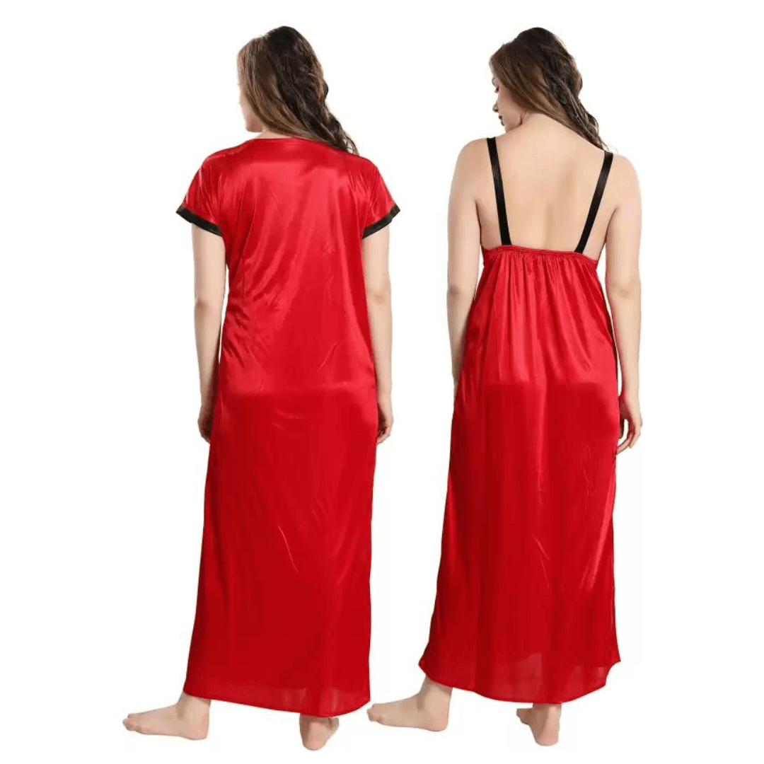 Silk Bridal Nightgown Set Stylish Fancy Bridal Nighty Set For Women Free Size Red Color 2